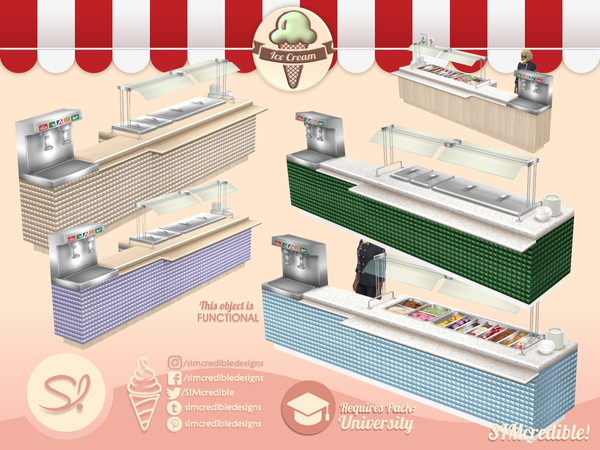 Sims 4 — Gelatteria Food Counter Display - Requires UNIVERSITY by SIMcredible! — Requires UNIVERSITY Just Like Game's