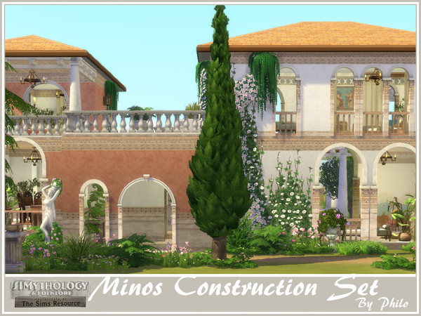 Sims 4 — Simythology Minos Construction Set by philo — This set contains matching 3 arches, 4 windows and an outdoor