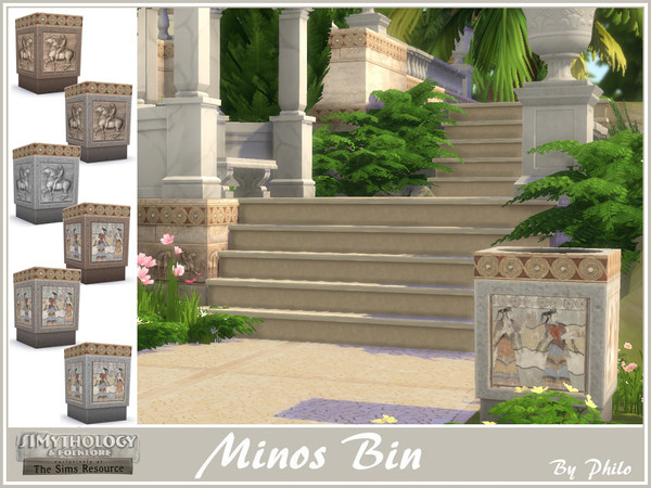 Sims 4 — Philo_Simythology_Minos Bin by philo — This set contains matching 3 arches, 4 windows and an outdoor trash can.