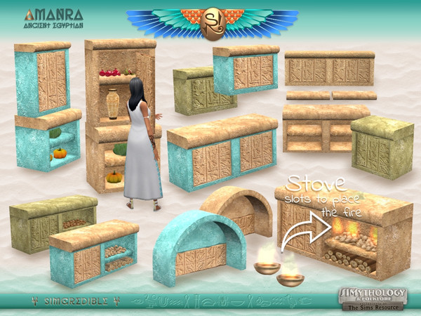 Sims 4 — SIMythology Amanra Top for Stove by SIMcredible! — Amanra is an ancient Egypt kitchen, thinking about the royal