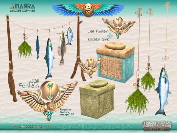Sims 4 — SIMythology Amanra Wall Fountain SNOWY ESCAPE by SIMcredible! — Amanra is an ancient Egypt kitchen, thinking
