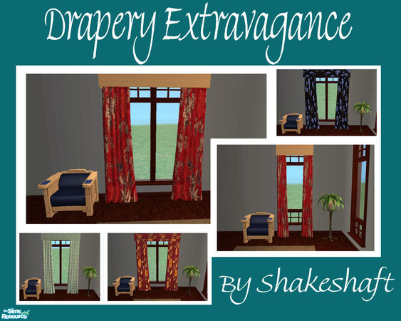 Sims 2 — Drapery Extravagance by Shakeshaft — A new mesh set of curtains, set includes meshes and diagonals and a few