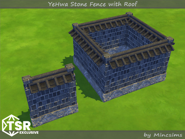 Sims 4 — YeHwa Stone Fence with Roof by Mincsims — I am glad to introduce a new Asian-themed set.