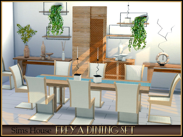 Sims 4 — Freya Dining Set by Sims_House — Freya Dining Set This is a set of natural wood dining room furniture. 2 tables,