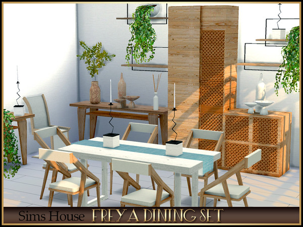 Sims 4 — Dining Table Set Dining Room Freya 12 Persons by Sims_House — Freya Dining Set This is a set of natural wood