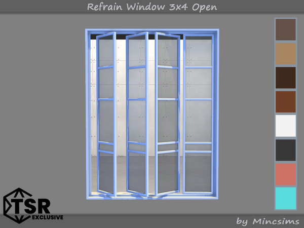 Sims 4 — Refrain Window 3x4 Open by Mincsims — The set consists of 12 packgages. 4x4 for 4 tiles, medium wall