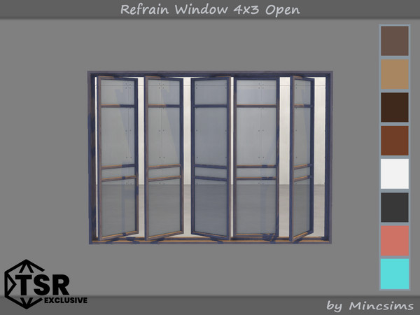 Sims 4 — Refrain Window 4x3 Open by Mincsims — The set consists of 12 packgages. 4x4 for 4 tiles, medium wall