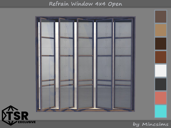 Sims 4 — Refrain Window 4x4 Open by Mincsims — The set consists of 12 packgages. 4x4 for 4 tiles, medium wall