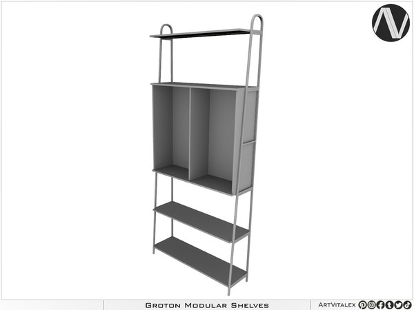 Sims 4 — Groton Wide Five Tier Shelf With Compartment by ArtVitalex — Office And Study Room Collection - Belong to 2023