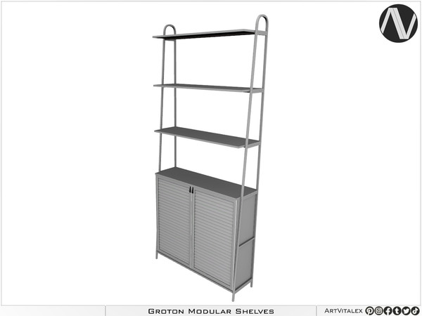 Sims 4 — Groton Wide Four Tier Shelf With Two Door by ArtVitalex — Office And Study Room Collection - Belong to 2023 All