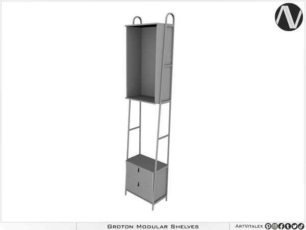 Sims 4 — Groton Narrow Three Tier Shelf With Drawers Right by ArtVitalex — Office And Study Room Collection - Belong to