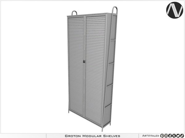 Sims 4 — Groton Wide One Tier Shelf With Two Door by ArtVitalex — Office And Study Room Collection - Belong to 2023 All