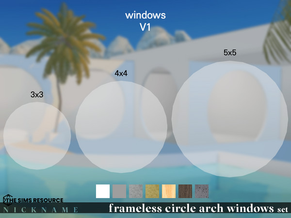 Sims 4 — frameless circle windows set_2x2 by NICKNAME_sims4 — circle arch windows set 11 package files. frameless circle