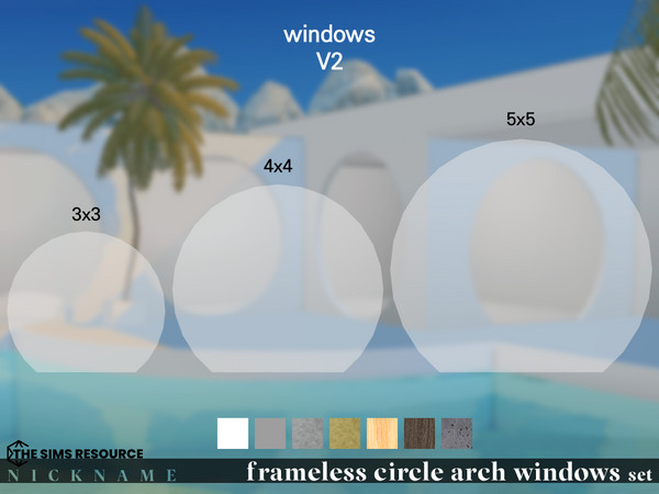 Sims 4 — frameless circle windows set_3x3 V1 by NICKNAME_sims4 — circle arch windows set 11 package files. frameless