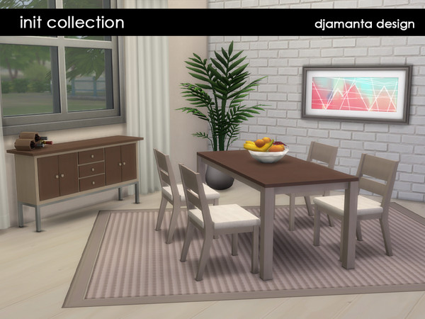 Sims 4 — Table "Init" by Djamanta — the Init collection features a chair, table and cabinet in brown, light