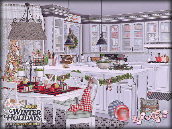 Sims 4 — Hollyland by ArwenKaboom — Holliday themed kitchen and dining sets. It has clean and wear and tear version of