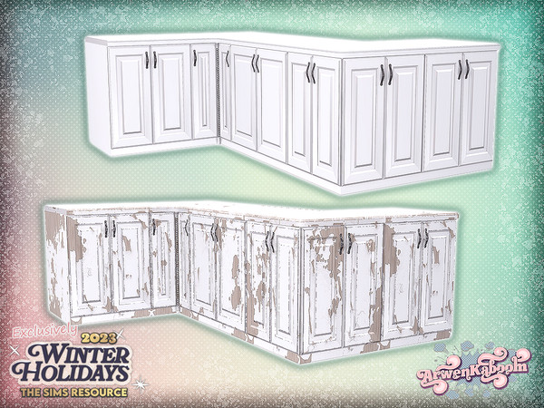 Sims 4 — Hollyland - Counter V2 by ArwenKaboom — Holliday themed kitchen and dining sets. It has clean and wear and tear