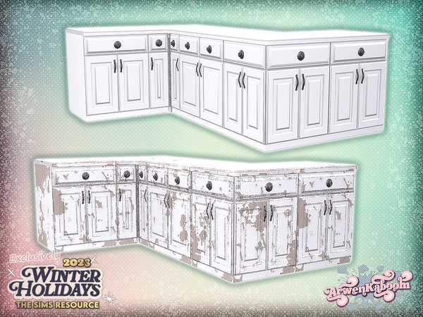 Sims 4 — Hollyland - Counter by ArwenKaboom — Holliday themed kitchen and dining sets. It has clean and wear and tear
