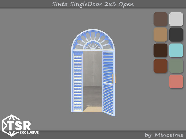 Sims 4 — Sinta Open Door 2x3 by Mincsims — When sunlight or artificial lighting graces the window, the frame shines even