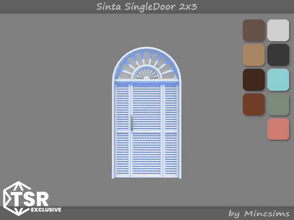 Sims 4 — Sinta SingleDoor 2x3 by Mincsims — When sunlight or artificial lighting graces the window, the frame shines even