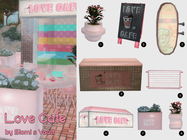 Sims 4 — Love Cafe by siomisvault — Alright this is the Love Cafe set you'll find different objects to get a good