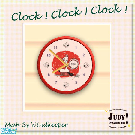 Sims 2 — Judy Working Round Clock - Snoopy 3 by judyhugsnoopy — Recolor of Windkeeper Working Round Clock. It tells game