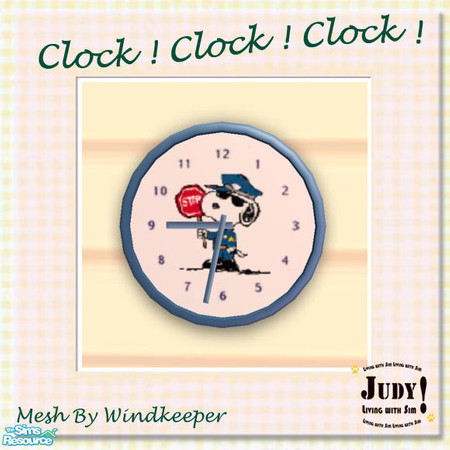 Sims 2 — Judy Working Round Clock - Snoopy 1 by judyhugsnoopy — Recolor of Windkeeper Working Round Clock. It tells game