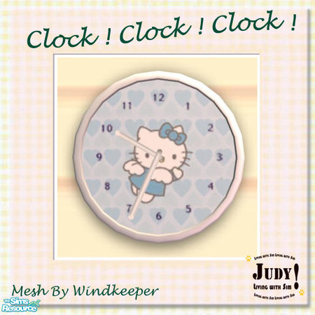 Sims 2 — Judy Working Round Clock - Hello Kitty 1 by judyhugsnoopy — Recolor of Windkeeper Working Round Clock. It tells