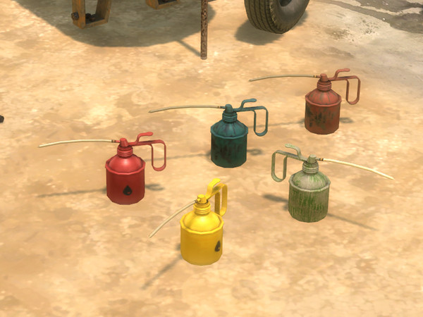 Sims 4 — Small Oil Can by Cyclonesue — A small oil can in five new and not-so-new designs.