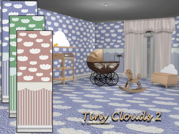 Sims 4 — Tiny Clouds 2.package by matomibotaki — Funny little clouds cavort on a cute children's wallpaper, 2 different