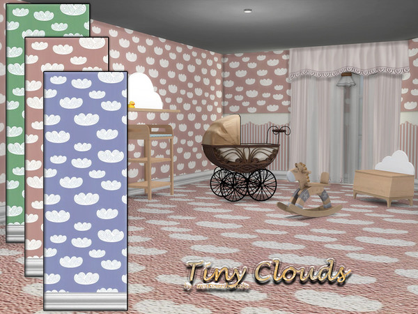 Sims 4 — Tiny Clouds.package by matomibotaki — Funny little clouds cavort on a cute children's wallpaper, 2 different