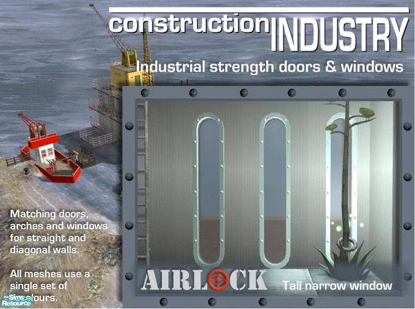 Sims 2 — Airlock Tall Narrow Window DIAGONAL by Cyclonesue — A window for the Airlock series. Don't forget to download