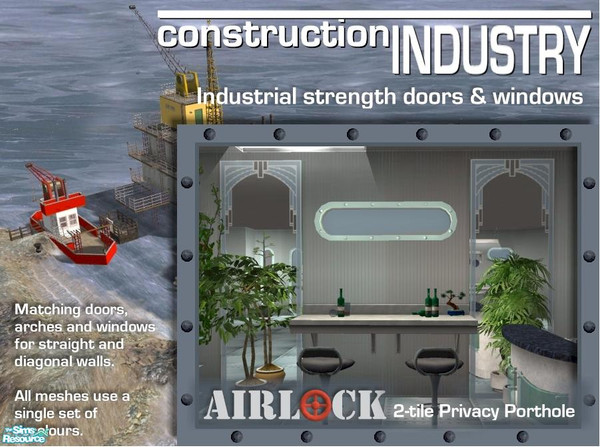 Sims 2 — Airlock 2-Tile Privacy Window DIAGONAL by Cyclonesue — A window for the Airlock series. Don't forget to download