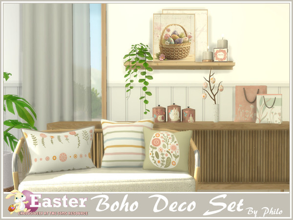 Sims 4 — Boho Easter Deco Set by philo — Easter is the celebration of spring, the return of light and warmth. This set