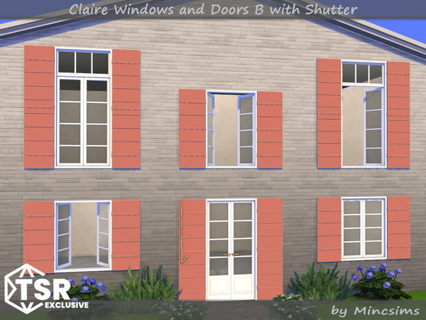 Sims 4 — Claire Doors and Windows B with Shutter by Mincsims — The suburban contempo style doors and windows would blend
