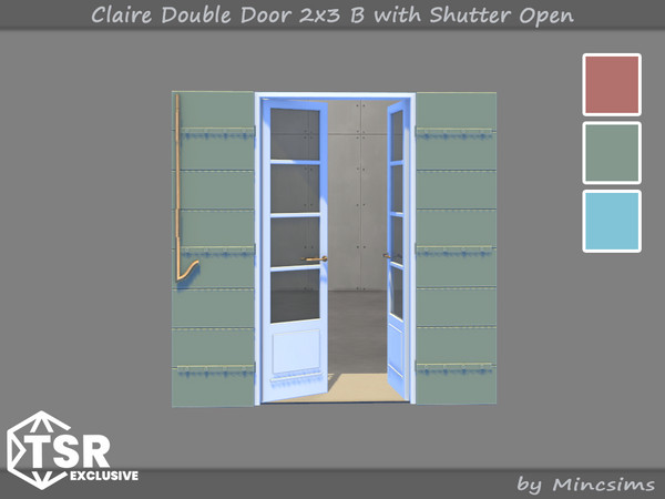 Sims 4 — Claire Double Door 2x3 B with Shutter Open by Mincsims — The suburban contempo style doors and windows would
