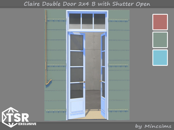 Sims 4 — Claire Double Door 2x4 B with Shutter Open by Mincsims — The suburban contempo style doors and windows would