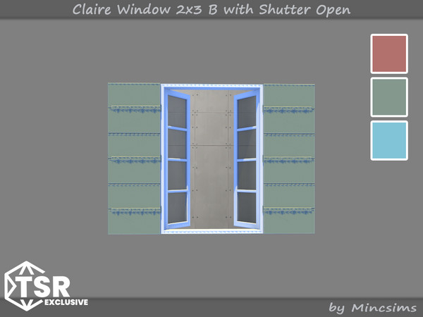 Sims 4 — Claire Window 2x3 B with Shutter Open by Mincsims — The suburban contempo style doors and windows would blend