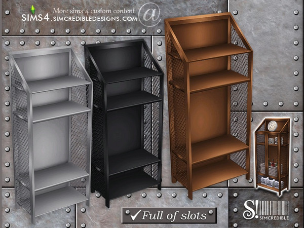 Sims 4 — Industrial Kitchen Shelves by SIMcredible! — by SIMcredibledesigns.com available at TSR 3 colors variations