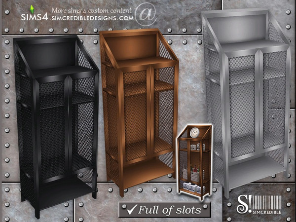 Sims 4 — Industrial Kitchen Shelves closed doors by SIMcredible! — by SIMcredibledesigns.com available at TSR 3 colors