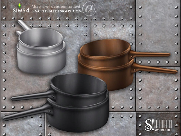 Sims 4 — Industrial Kitchen extras - 2 pots aligned by SIMcredible! — by SIMcredibledesigns.com available at TSR 3 colors