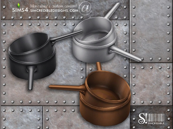 Sims 4 — Industrial Kitchen extras - 2 pots messy by SIMcredible! — by SIMcredibledesigns.com available at TSR 3 colors