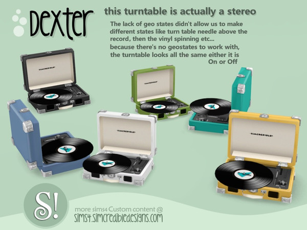 Sims 4 — Dexter Turntable by SIMcredible! — by SIMcredibledesigns.com available at TSR 6 colors variations