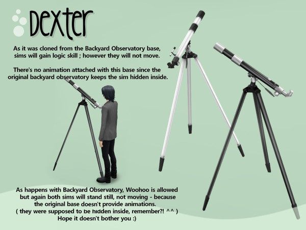 Sims 4 — Dexter telescope by SIMcredible! — by SIMcredibledesigns.com available at TSR 3 colors variations