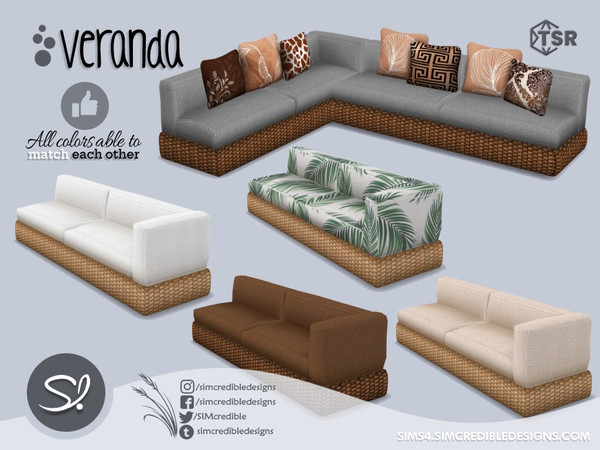 Sims 4 — Veranda Loveseat by SIMcredible! — by SIMcredibledesigns.com available at TSR 6 colors + variations