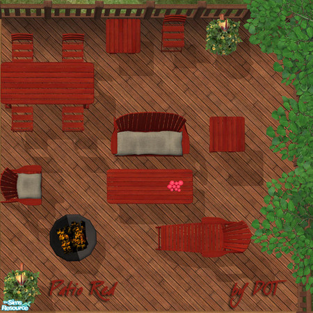 Sims 2 — Patio Red by DOT — Patio Red. **Patio Fire MESH update Jan 5 2008** Rounding out the tables to match MAXIS Style