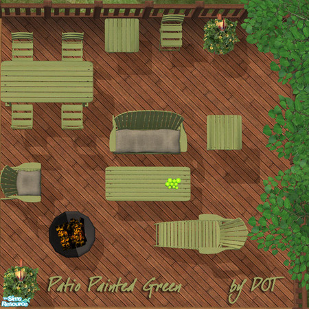 Sims 2 — Patio Painted Green by DOT — Patio Painted Green. Rounding out the tables to match MAXIS Style and Colors plus.