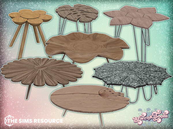 Sims 4 — LeafIt by ArwenKaboom — New set featuring seven new tables, either coffee or end tables in flower and leaf