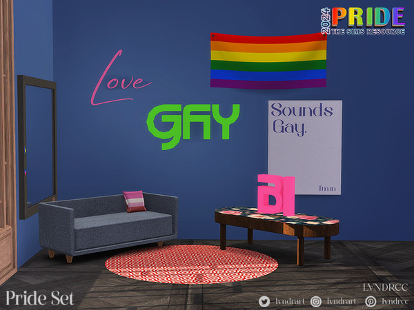 Sims 4 — Pride set by LVNDRCC — Various colourful LED lights, and variety of decorations in rainbow colours, they will be