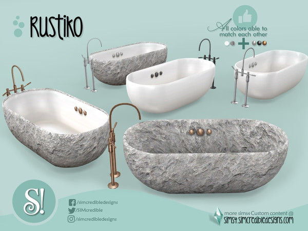 Sims 4 — Rustiko Tub by SIMcredible! — by SIMcredibledesigns.com available at TSR 9 colors variations